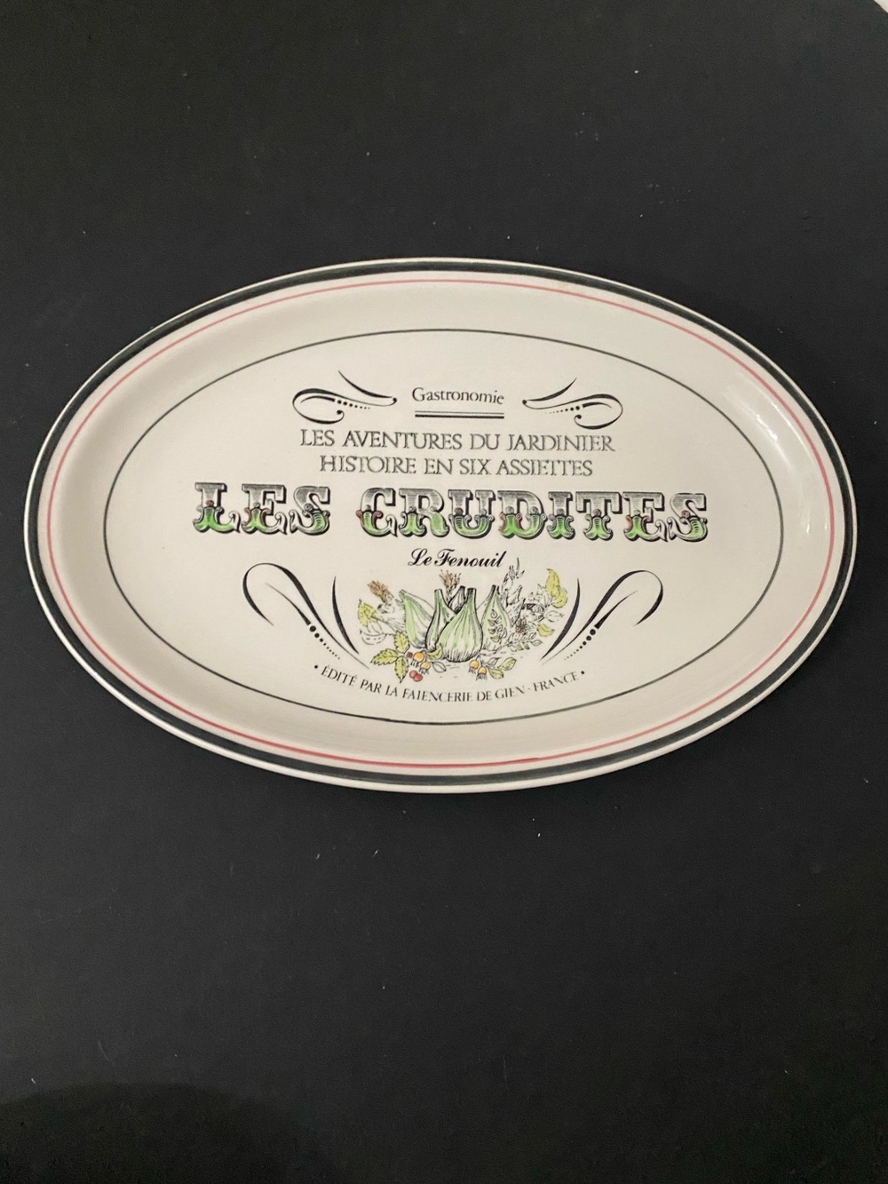 Gien France Les Crudités Oval Platter Salad  Advertising Transferware Fennel